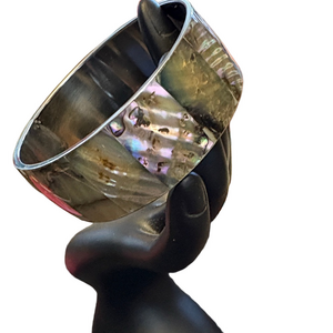 Silver Plated Iridescent Abalone Shell Bangle Bracelet